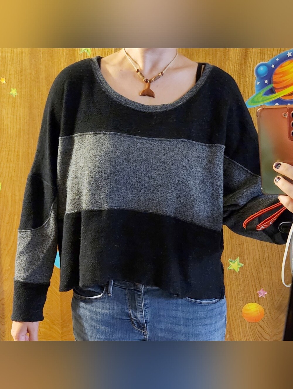 Anama Scoop Neck Knit Sweater Black Grey Stripes Colorblock Anamá Drop Shoulder